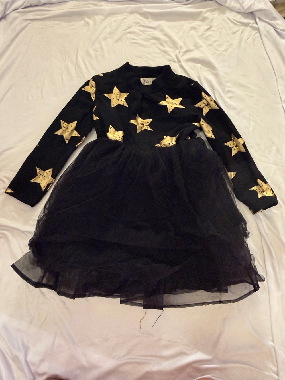 Girls Black & Gold Star Tulle Party Dress